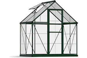 Palram - Canopia 6x4 Greenhouse for Outdoors, Walk-In, UV Polycarbonate Panels, Heavy Duty Aluminum Frame, Lockable Door, Adjustable Roof Vent, Rain Gutters, Galvanized Steel Base, Hybrid (Green)