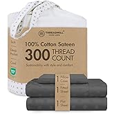 Threadmill Cotton Twin XL Sheet Set | 100% Cotton Sheets for Twin XL Size Bed | Damask Jacquard Sateen Twin XL Bed Sheets Set with 16” Deep Pocket | Soft Breathable 3-Piece Cooling Sheets | Dark Grey