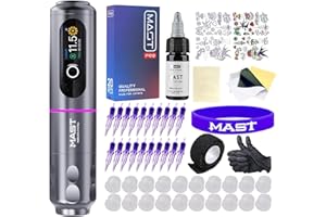 MAST TATTOO Mast Archer2 Wireless Tattoo Gun Rotary Pen Kit, Brushless Motor by Mcore, Smart Screen & 2000mAh Battery for Run Long Time, 3.5mm Stroke Length (grey)
