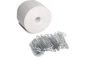 MECOZONE Curtain Pleat Tape, 11 Yards Pinch Pleater Tape for Curtains, Included 28 Pcs Stainless Steel 4 Prongs Curtain Pleater Hooks for DIY Pinch Pleat Curtain, White