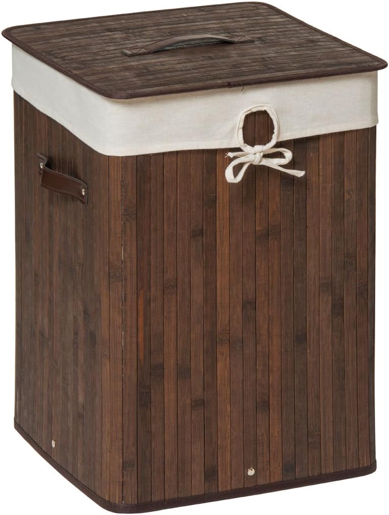 Kankyo Laundry Hamper Dark Brown Bamboo Cotton Liner Rope Handles (H50 x W35 x D35cm)