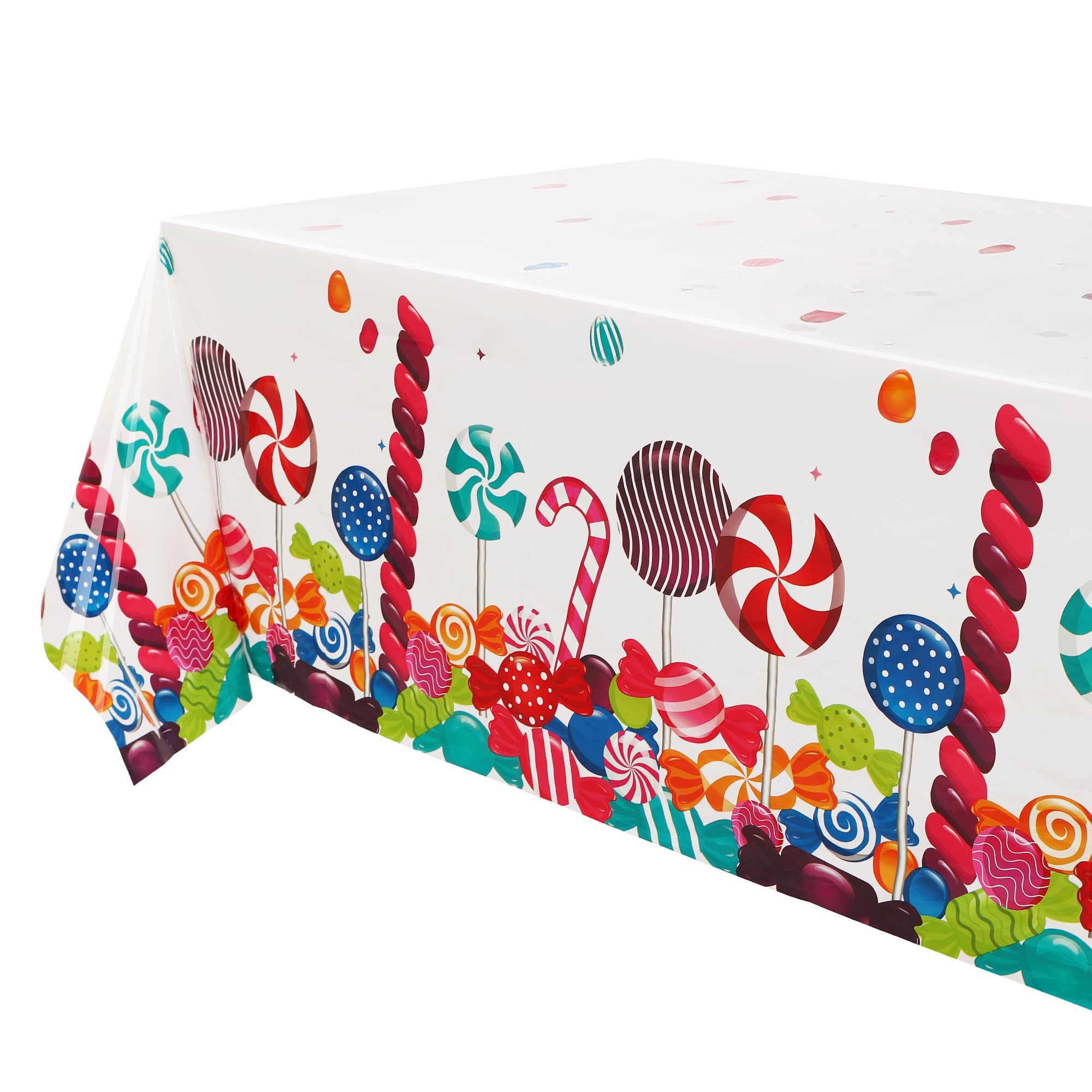 Photo 1 of 1 Pcs Candy Table Covers Candy Lollipop Plastic Tablecloths Girls Baby Showe Christmas Sweet Candy Theme Birthday Candyland Party Decorations