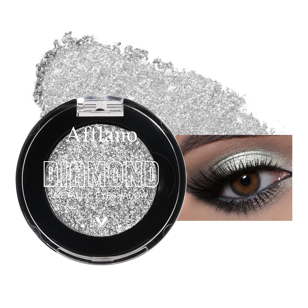 Single Sliver White Glitter Eyeshadow, Metallic Bright Silver Sparkly Eyeshadow, Highly Pigmented Blendable Waterproof Shimmer Eye Shadow for Daily, Dance, Festival Makeup, Vegan Talc Free #01H