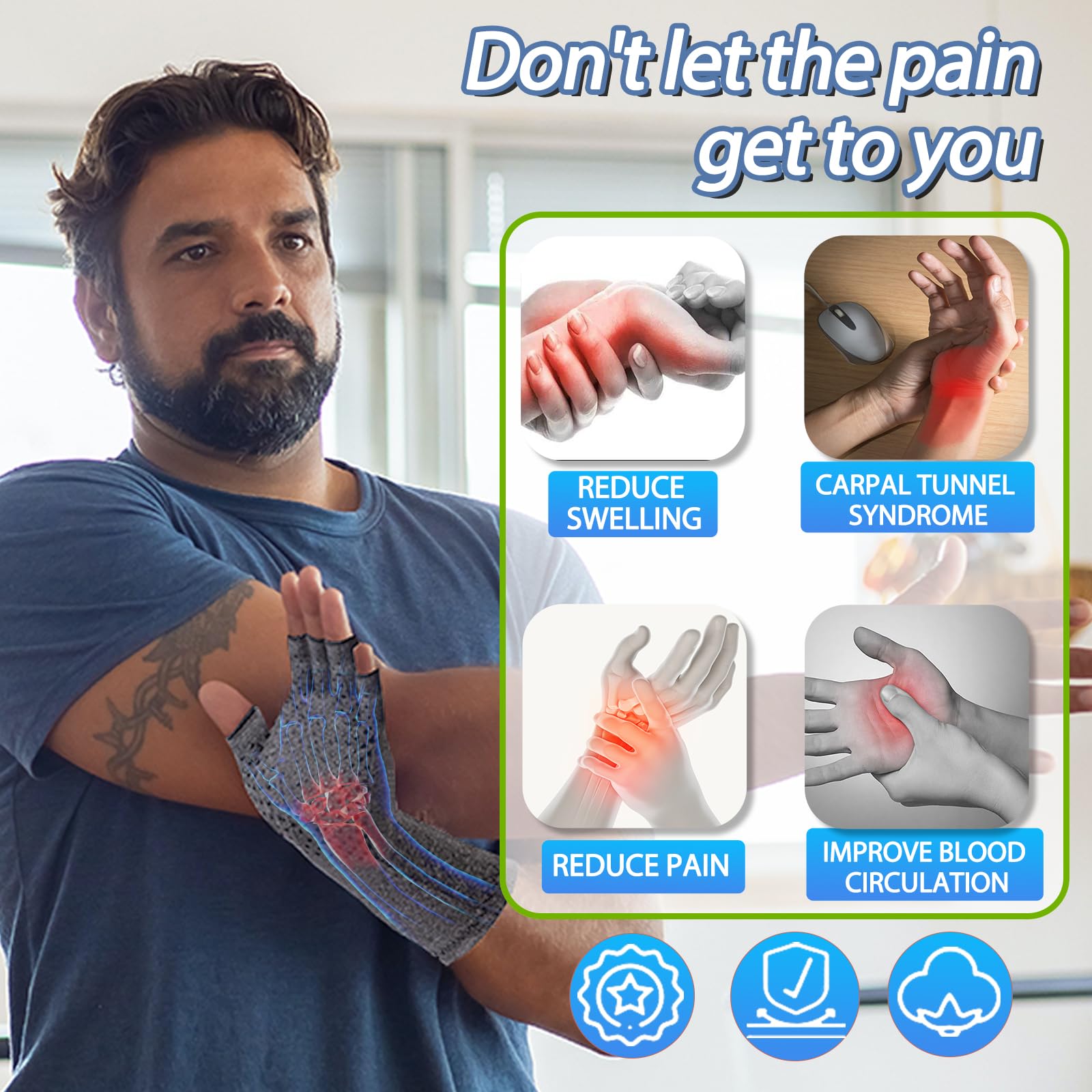 DRNAIETY 2 Pairs Arthritis Compression Gloves- for Hand Arthritis, Carpal Tunnel Pain, Rheumatoid Arthritis, RSI, Fingerless, Anti-Slip, Breathable Gloves for Men & Women, Typing, Daily Use(M, Gray)