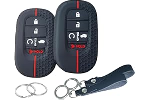 RUNZUIE 2Pcs 5 Buttons Silicone Smart Key Fob Cover for 2022 2023 2024 2025 Honda Accord Civic Pilot HR-V CR-V Sport SI EX EX-L Touring (Black(a))