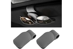 Duhome Sunglasses Holders for Car Sun Visor, Magnetic Leather Glasses Eyeglass Hanger Clip for Car, Ticket Card Clip Eyeglasses Mount, Car Visor Accessories (2PCS,Grey)