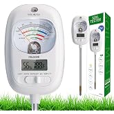 HSLGOVE Soil Test Kit, 7-in-One Soil Moisture Meter/Soil PH Meter/Fertility, Dual Screen Soil Tester w/Digital Soil Temp/Air Temp&amp;Humidity for Plants Gardening,Lawn,Farm Indoor&amp;Outdoor-Lvory White
