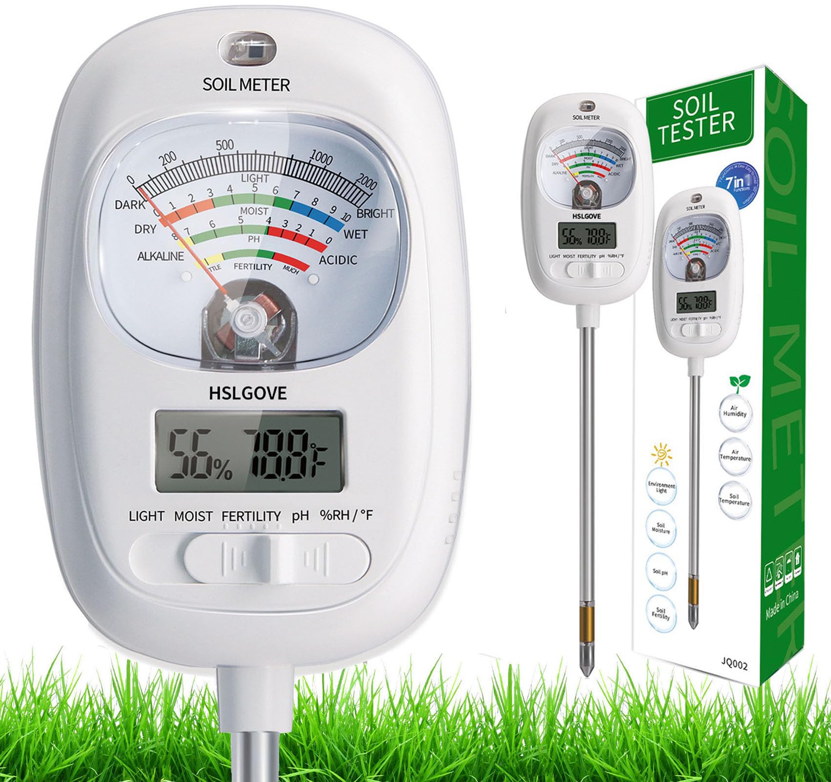 Photo 1 of HSLGOVE Soil Test Kit, 7-in-One Soil Moisture Meter/Soil PH Meter/Fertility, Dual Screen Soil Tester w/Digital Soil Temp/Air Temp&Humidity for Plants Gardening,Lawn,Farm Indoor&Outdoor-Lvory White