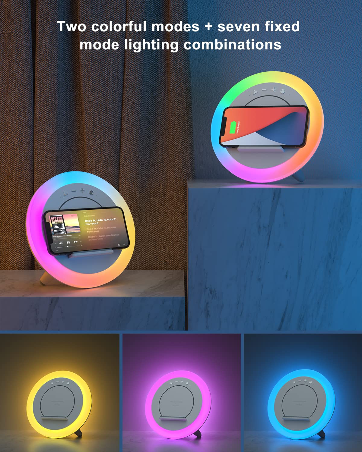 Bluetooth Speaker Night Lightsr,Wireless Charging Modern Speaker,Best Teenage Birthday Gift Ideas Tween Girls Gifts/Please use The Original Adapter