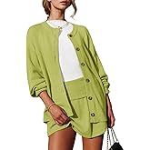 Tankaneo 2 Piece Sweater Sets for Women Long Sleeve Cardigan Outfits Mini Skirts Knit Matching Lounge Set