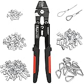 Sanuke Wire Rope Crimping Tool for 3/64 1/16 5/64 inch Aluminum Crimping Loop Sleeves Kit with 160pcs Aluminum Crimping Loop Sleeve and 10pcs Stainless Steel Thimble