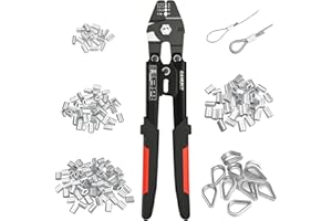 Sanuke Wire Rope Crimping Tool for 3/64 1/16 5/64 inch Aluminum Crimping Loop Sleeves Kit with 160pcs Aluminum Crimping Loop Sleeve and 10pcs Stainless Steel Thimble