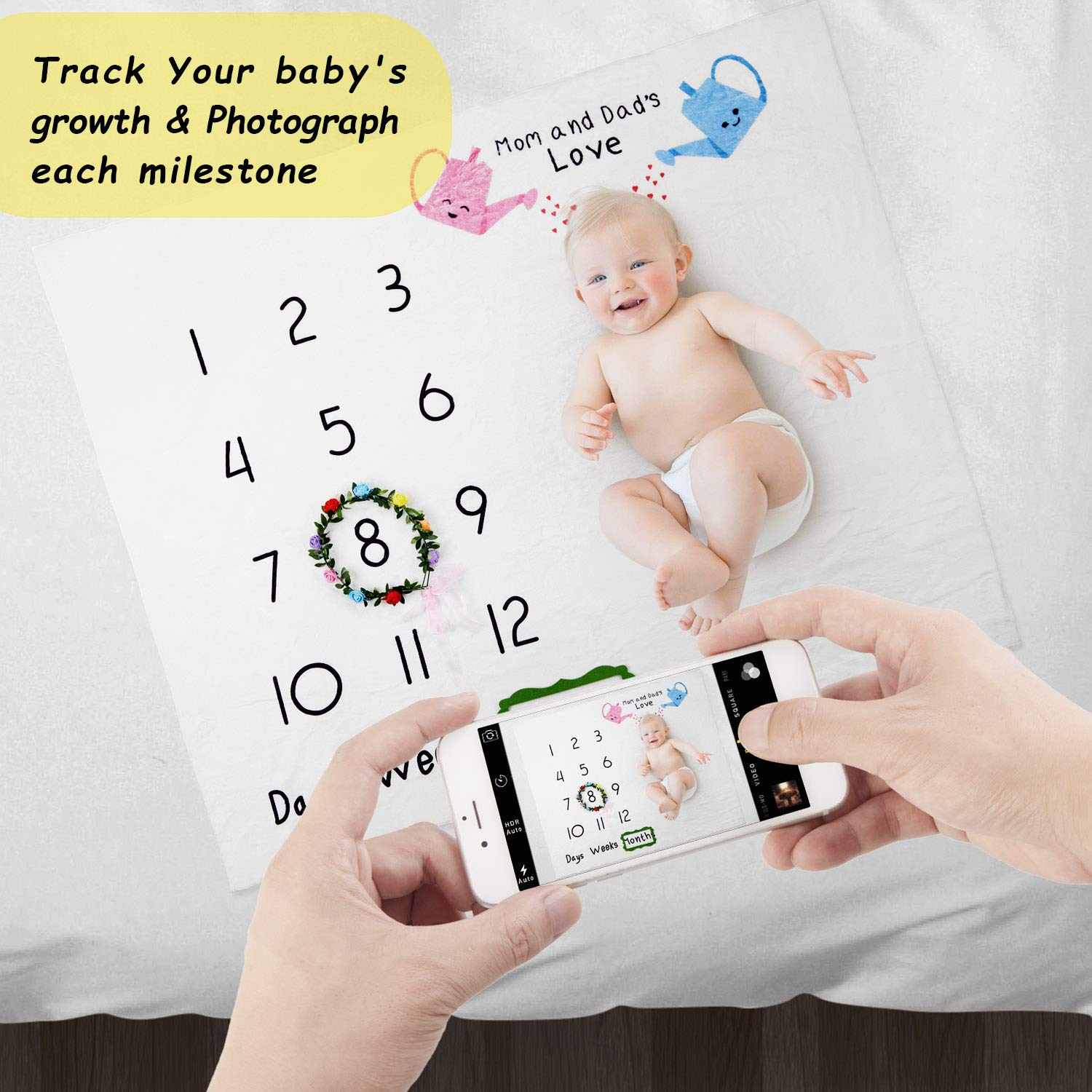 Baby Monthly Milestone Blanket for Boy and Girl Gift, Personalized Photo Background Blankets, Thick Baby Milestone Blanket for Newborn Baby Shower Gifts