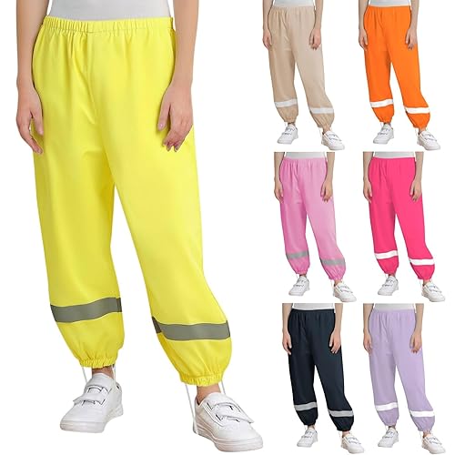 Kids Waterproof Trousers Boys Girls Water Repellent Trousers Lightweight Mud Proof Pants Childrens Rain Wear with Reflective Strips for Outdoor Play