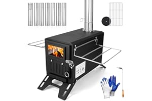 ZELING HTL Camping Tent Stove – Portable Wood Burning Stove for Outdoor Camping, Hiking, Ice Fishing, and Hunting – Lightweight & Compact Design, Durable Stainless Steel Construction with Chimney Pipe