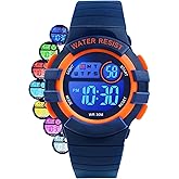 DTKID Digital Kids Watch 30 M Waterproof, 7 Color Lights Time Teaching Watch Easy to Read for Girls Boys 5-16