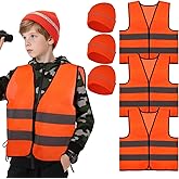 6 Pcs Kids Hunting Vest & Beanie Set Reflective Hunting Clothes Blaze Vests, Deer Hunter Safety Vests and Warm Beanie Costumes with Reflective Strips, Night Hiking Outdoor (Medium,Kids/Youth Size