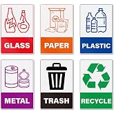 YIKIADA 30 Pack Recycle Stickers Set for Trash Can Sorting and Organization | 6&times;4 Inches, Vinyl, Weatherproof, Waterproof, Strong Adhesion, for Glass, Paper, Plastic, Metal, Waste Bins, Home &amp; Office Use