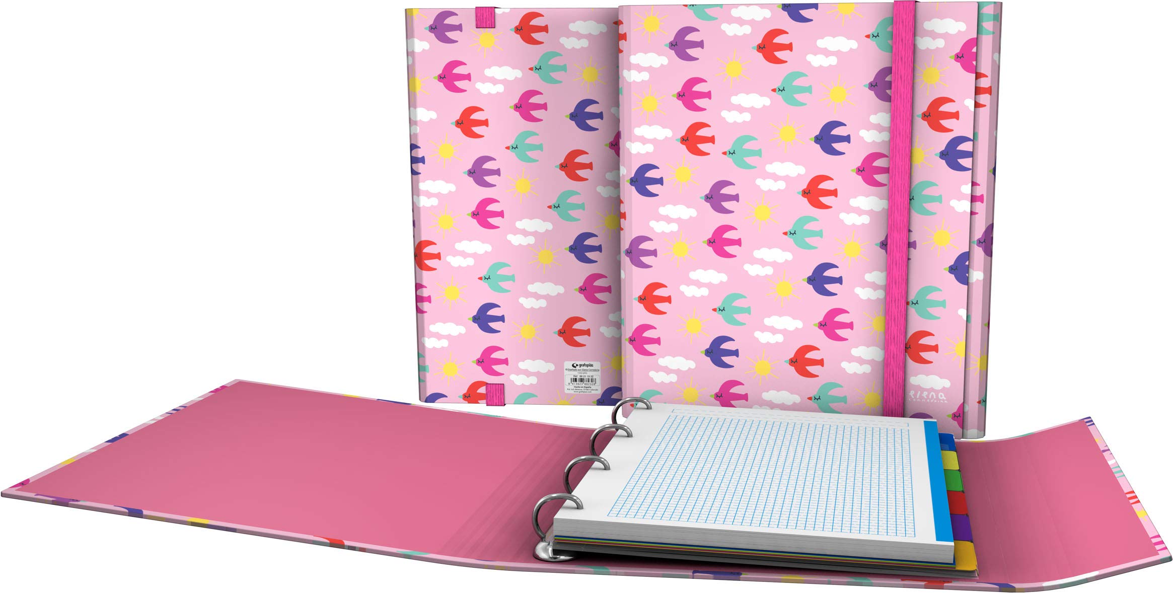 Grafoplás 88211932 Elena Corredoira Collection 4-Ring Binder and Spare Paper, Birds, A4