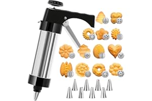 Stainless Steel Cookie Press Gun with 13 Discs & 8 Icing Nozzles, Baking Tools Set, for Effortless Cookie Making and Frosting