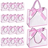 EQOREIIN 50 PCS Small Gift Bags with Handles,White Mini Bag,5.5x 2.5x4.7 Inches Small Thank You Gift Bags Bulk with Ribbon for Party Favors,Mother's Day, Goodie, Weddings,Baby Shower(White Pink)