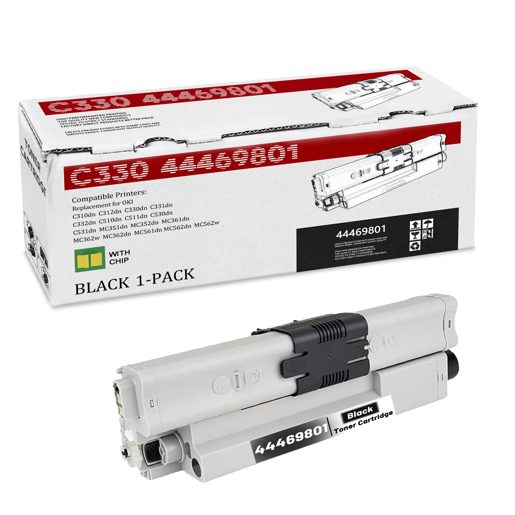 Photo 1 of 1-Pack C330 44469801 High Yield Black Toner Cartridge, Replacement for OKI C330 44469801 for C310dn C312dn C330dn C331dn C332dn C510dn C511dn C530dn C531dn MC351dn MC352dn MC361dn MC561dn Printer
