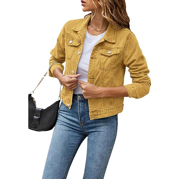 TUSFTAY Women Cropped Denim Jacket Lightweight Solid Color