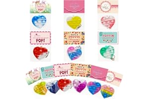 PRAABDC Valentines Day Gifts for Kids, 24PCS Heart Mini Pop Bubble Fidget Toys with 24PCS Cards for Valentines Day, Exchange 