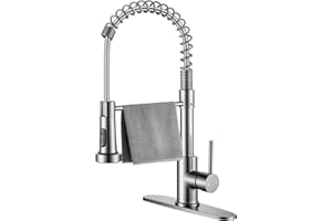 JAFETON Durable Kitchen Sink Faucet with Sprayer, Compatible with 1 Hole or 3 Hole, 360° Rotatable Commercial Pull Out Kitchen Sink Faucets Spring Laundry Camper Utility Wet Bar (Pull Out, Brushed Nickle)