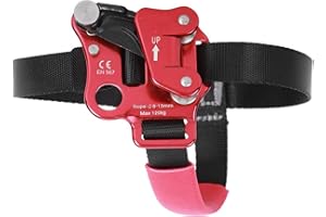 SHYEKYO Climbing Hand Ascender, 120Kg Load Pulley Designed Reduces Wear Foot Ascender Tree Climbing with Reverse Buckle Adjustment Button for Wide Range of Uses(Right Foot Riser/Red)
