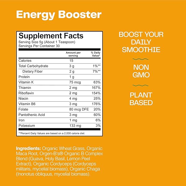 AMAZING GRASS ENERGY BOOSTER SMOOTHIE MIX: ENERGY GREENS POWDER, MACA, CORDYCEPS & CHAGA, SMOOTHIE BOOSTER WITH VITAMIN B, 30 SERVINGS