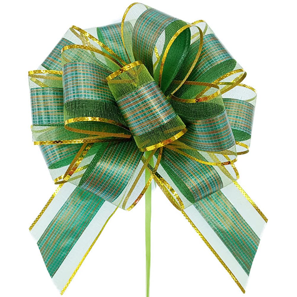 YUANJIASHUN YAO 10 Pack Pull Bows Large Satin Ribbon, Florist Green Organza Pull Bows for Gift Wrapping, Wedding Cars, Baskets,Christmas Wrapping, Party Decorations,6 Inches Diameter (Green)