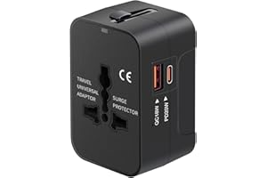 NEWVANGA Travel Adapter USB C, Universal All in One Worldwide Travel Adapter Fast Charge GaN PD3.0 Type C USB-A Quick Charging Ports Power Converters Wall Charger AC Power Plug Adapter for USA EU UK AUS Black