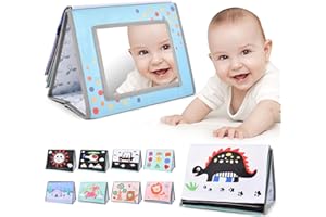 Aolso Tummy Time Mirror for Babies, High Contrast Newborn Sensory Toy with Crinkle Cloth Book, Early Education Montessori Infant Toys for 0 3 6 9 Months Baby Boys Girls Shower Gifts
