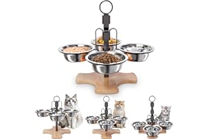 GYJZIFW Adjustable Elevated Cat Bowls with Stand, 3 Height Raised Food & Water Bowl Set for Indoor Cats, 4 Stainless Steel Tilted Pet Dishes for Small Dogs, Non-Slip Feeding Station with Anti-Spill Design