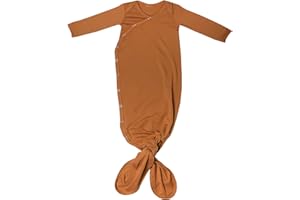 Copper Pearl Baby Gown - Knotted Newborn Sleepers for Baby Boy and Girl, Soft Stretchy Long Sleeve Infant Gowns with Bottom Tie and Hand Mittens, Perfect Hospital Coming Home Outfit (Camel)