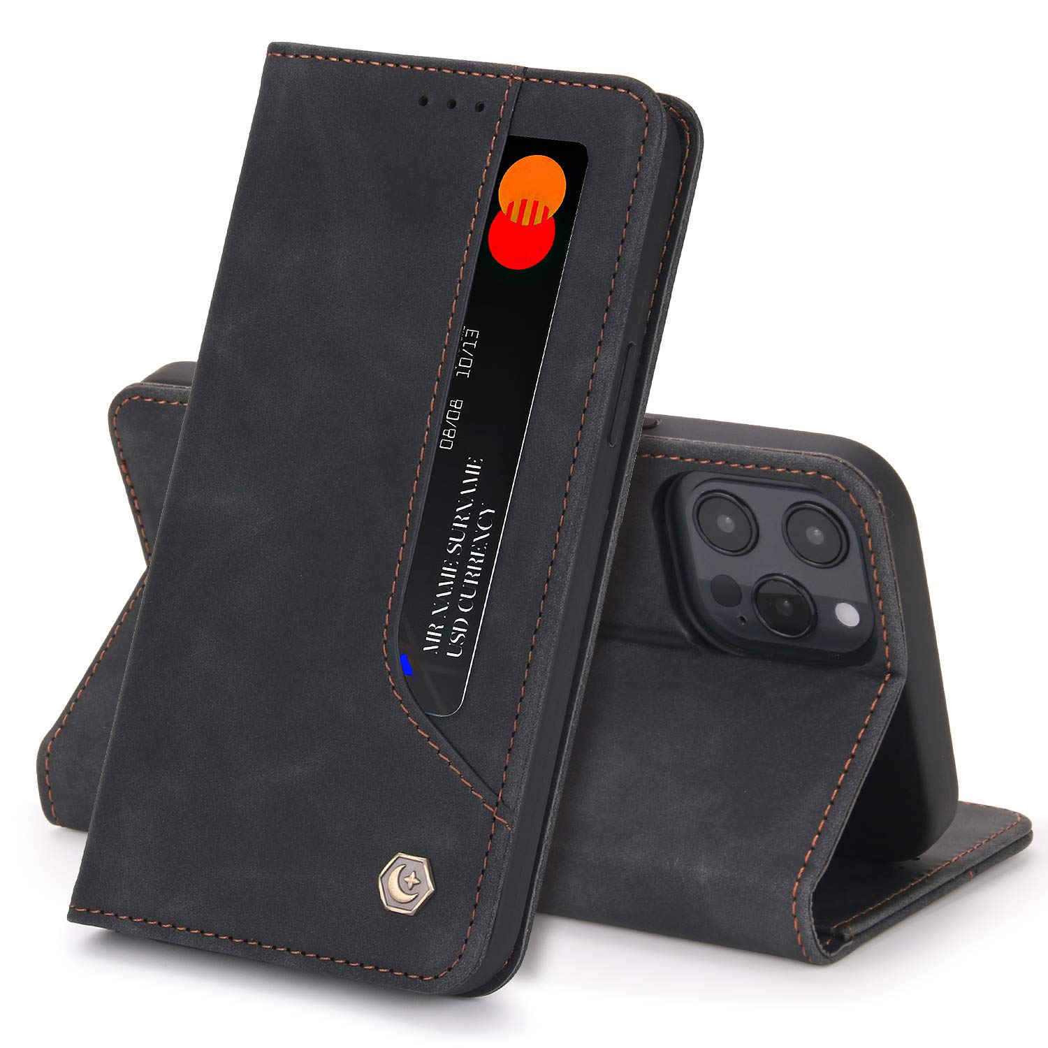 SWP Case for iPhone 12/12 Pro 5G, Premium PU Leather Wallet Case [4 Card Slots] Folio Flip Cover [Stand Function] Shockproof Case Compatible with iPhone 12/12 Pro 5G 6.1 inch 2020 (Black)