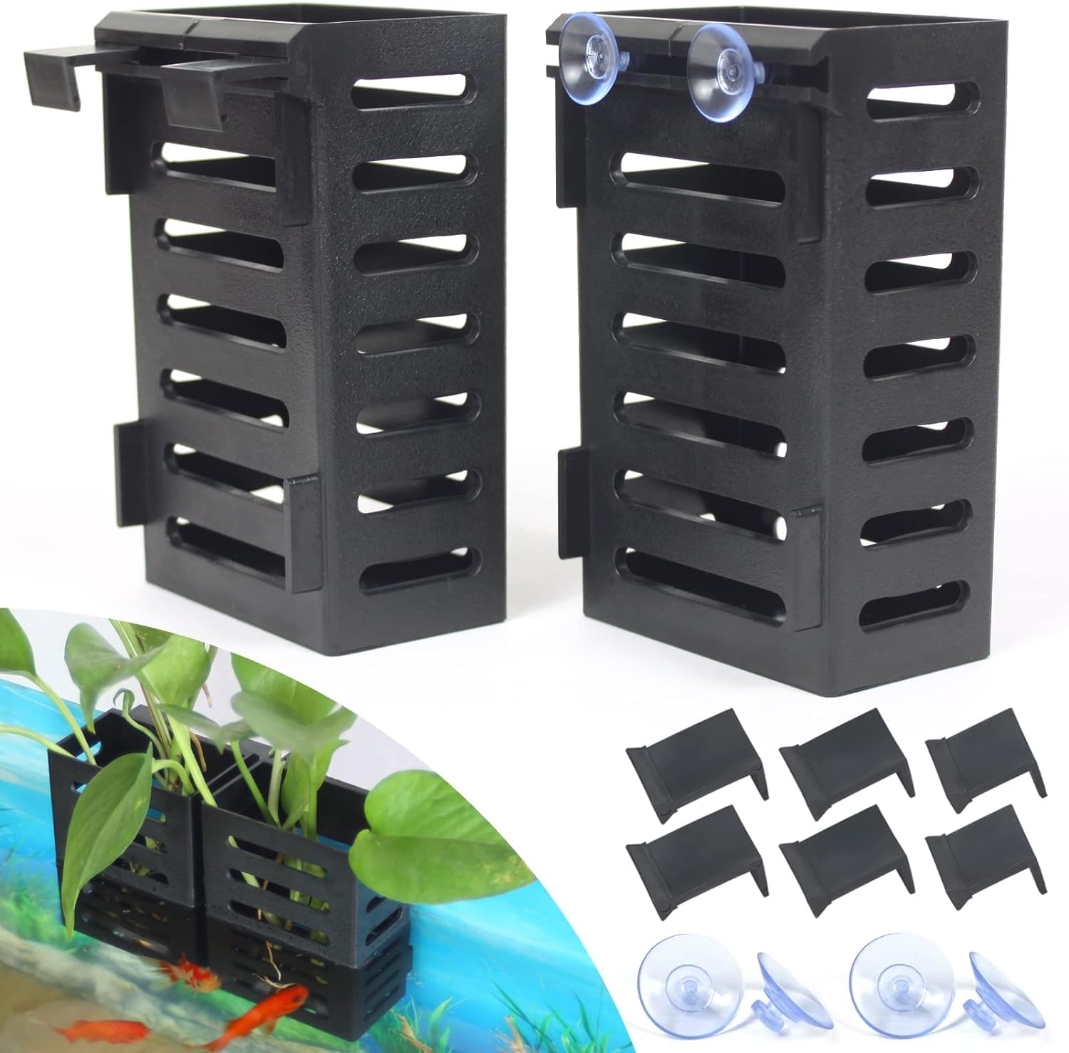 2Pcs Upgraded Aquarium Plant Holder with Hooks and Suction Cups - Multipurpose Hydroponic Plant Cultivation & Aquascaping