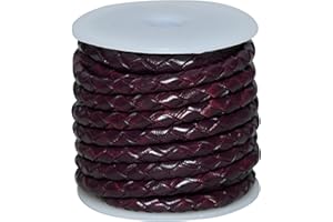 Autentico Leather String Cord for Making Necklace, Bracelets and Jewellery, Genuine Cowhide Leather Round Braided String Bolo Tie Cord Rope for Shoe Laces and DIY Crafts (Cherry Brown, 5mm)