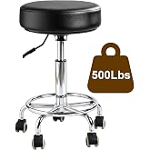 500lbs Heavy-Duty Adjustable Rolling Stool with Wheels &amp; Foot pedal ring | 9.5cm Thick Seat Cushion|PU leather|Silent caster|360&deg; Rotating Drafting Work Chair For salon,Spa,tattoo,clinic,home,office