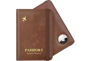Stouchi AirTag Passport Holder, RFID Passport Holder with Airtag Slot, Multiple Passport Wallet Cover for Men, Leather Passport Case, Anti-Lost Waterproof Travel Accessories, Brown
