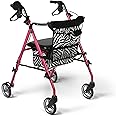 Medline Posh Premium Lightweight Aluminum Rollator Walker, Pink & Zebra Print, 250 lb. Weight Capacity, 6” Wheels, Water Resistant, Foldable, Rolling Walker for Seniors