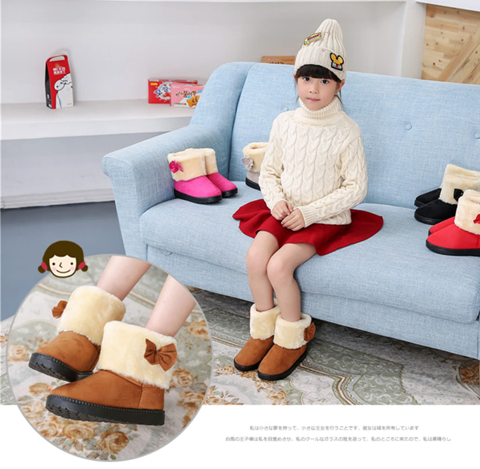 DADAWEN Baby's Girl's Toddler Fashion Cute Bowknot Fur Lining Princess Warm Snow Boots