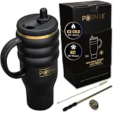 Potable 40 oz Stainless Steel Water Bottle, Signature, Night Sky Obsidian | Triple Ripple tumbler; vacuum insulated, ceramic-lined 316 interior; cold 37 hrs, hot 13 hrs; handle, straw, brush