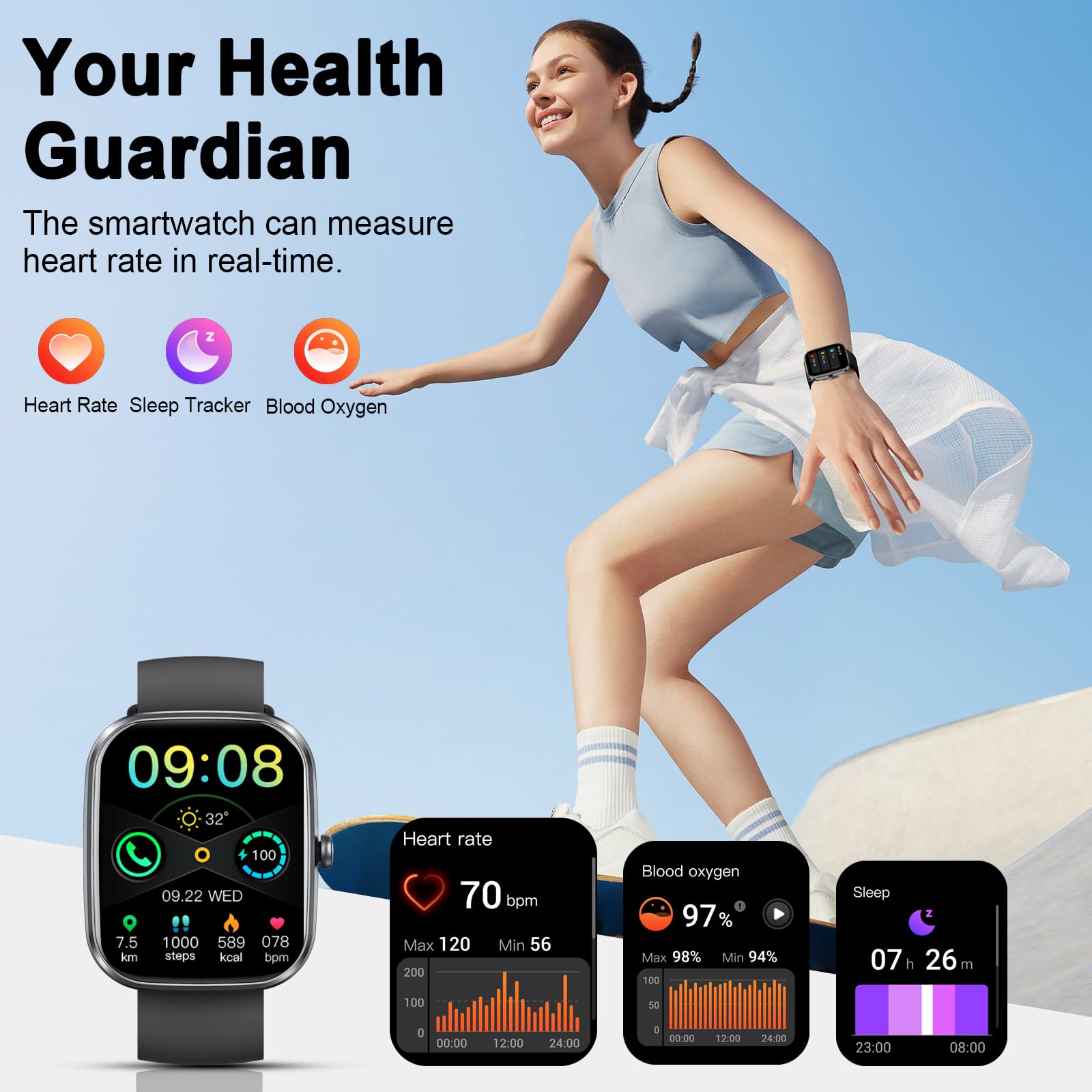 Smart Watch(Answer/Make Call), 1.91" Smartwatch for Men Women, NEW Fitness Watch with 110+ Sport Modes, Fitness Activity Tracke with Pedometer/Sleep Monitor/Heart Rate/IP68 Waterproof, for Android iOS - Image 3