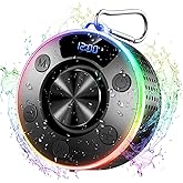Bluetooth Shower Speaker, Portable Bluetooth 5.4 Speaker with 360°HD Stereo Sound and Robust Bass, IPX7 Waterproof Speakers, LED Light, Built in Mic for Home, Party, Outdoor Beach, Gift for Men Women