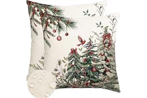RABUSOFA Christmas Outdoor Pillows Waterproof 18x18 Set of 2,Christmas Tree Decorative Winter Outdoor Pillow Covers,Xms Pillow Cases Decor for Holiday Patio Home Couch(1-18) (18"x18")