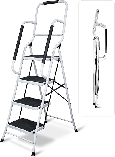 Aidapt 4 Step Ladder with Dual Handrails Folding Space Saver Non-Slip