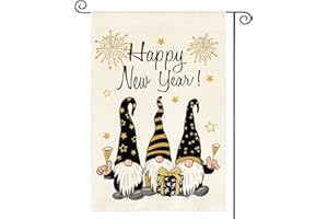 AVOIN colorlife Happy New Years Gnome Garden Flag Vertical Double Sided, Winter Holiday Star Party Yard Outdoor Decoration 12x18 Inch