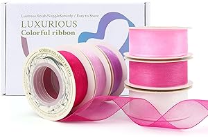 1" x 60 Yd Sheer Chiffon Ribbons Mixed Color Organza Ribbons Set 10 Yd x 6 Rolls For Wedding Christmas Decorations,Gift Wrapp